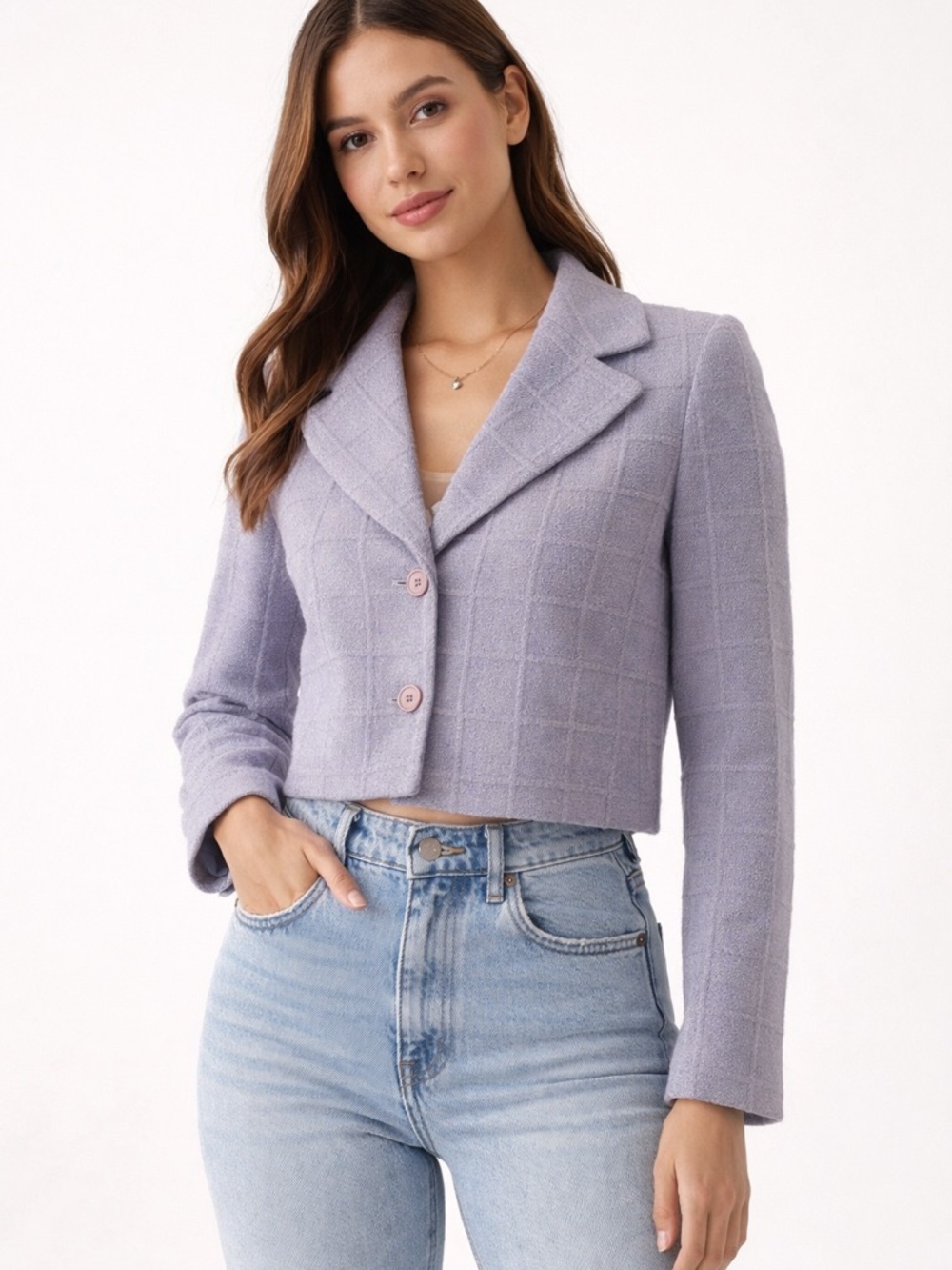 Gorgeous VINTAGE Emporio Armani Cropped Lavender Windowpane Blazer